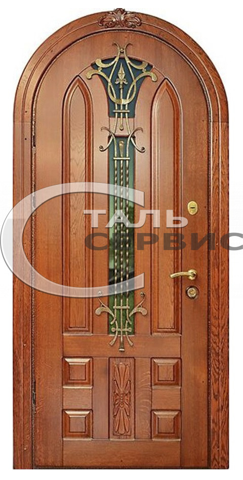 Металлическая арочная дверь SD1863 с ковкой и стеклом Металлическая арочная дверь SD1863 с ковкой и стеклом